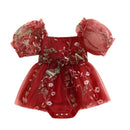 Macacão Vestido Bordado Floral