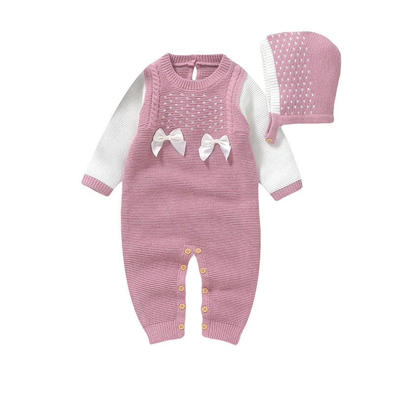 Conjunto Macacão Manga Longa e Touca em Tricot - 2pçs