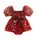 Macacão Vestido Bordado Floral