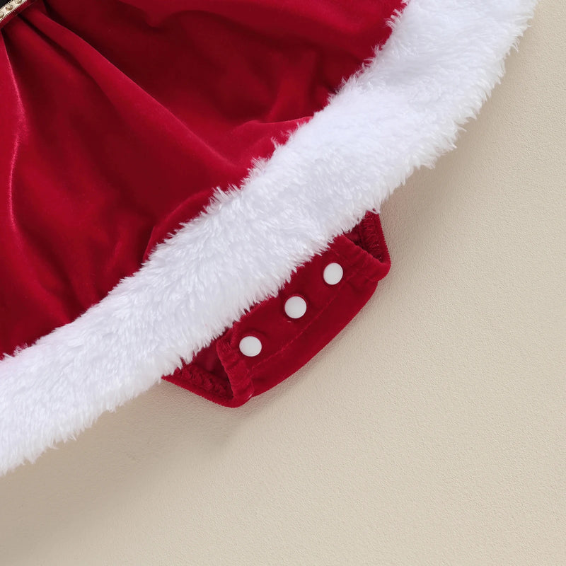 Conjunto Body Vestido + Gorro Natalino em Veludo - 2pçs