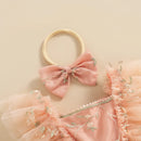 Conjunto Candy Macacão Floral com Tule e Faixa de Cabeça - 2pçs