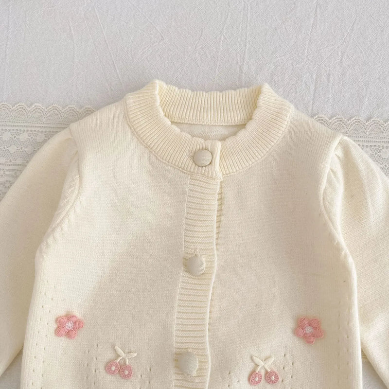 Casaco Cardigan em Tricot Detalhes em Bordado