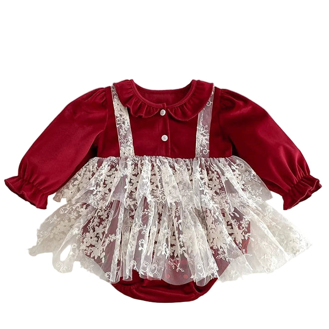 Macacão Vintage Vermelho com Renda e Babados