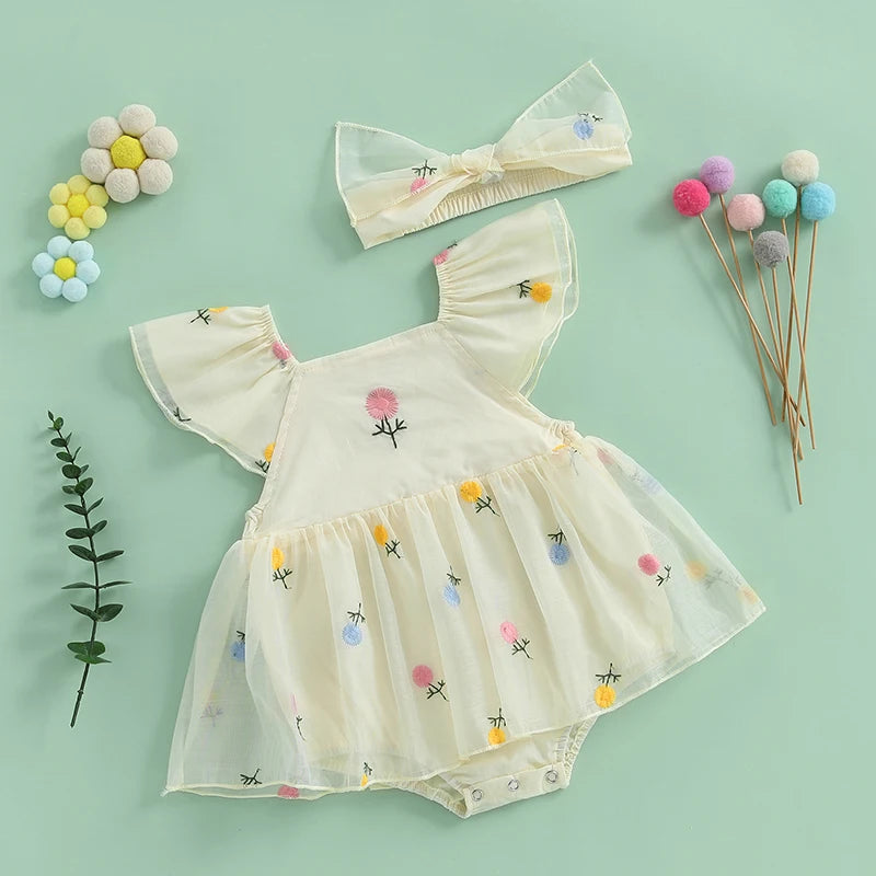 Macacão Curto Floral com Faixa - 2pçs