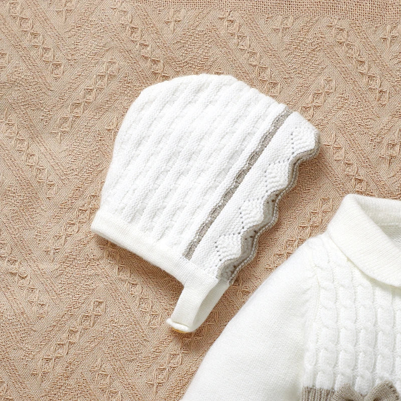 Conjunto Macacão Manga Longa e Chapéu em Tricot - 2pçs