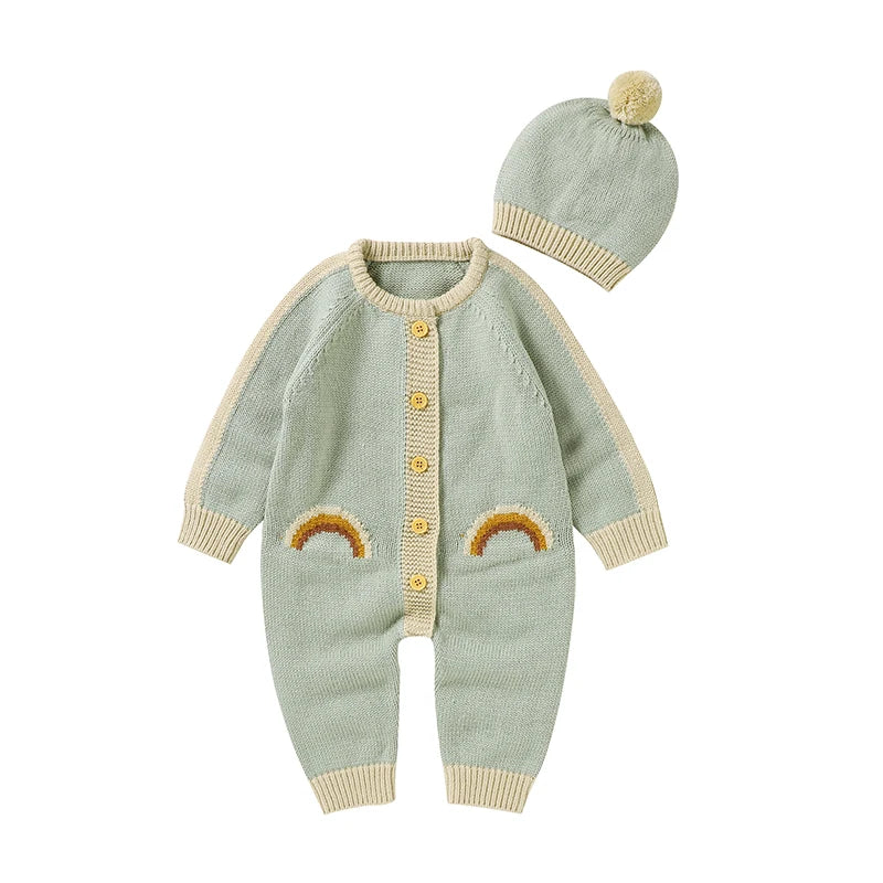 Conjunto Macacão Manga Longa e Touca em Tricot - 2pçs