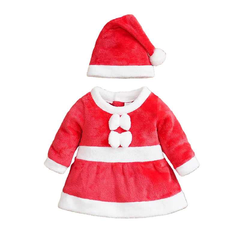 Vestido Natalino Manga Longa + Gorro - 2pçs