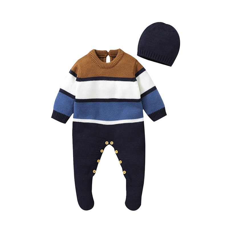 Conjunto Macacão Manga Longa e Touca em Tricot - 2pçs