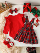 Conjunto Body Manga Longa, Saia Xadrez e Faixa de Cabeça - 3pçs