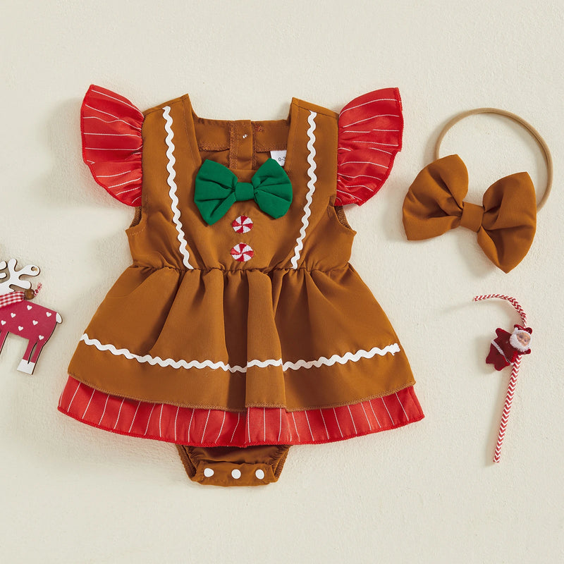 Conjunto Natalino Macacão + Faixa de Cabeça - 2pçs