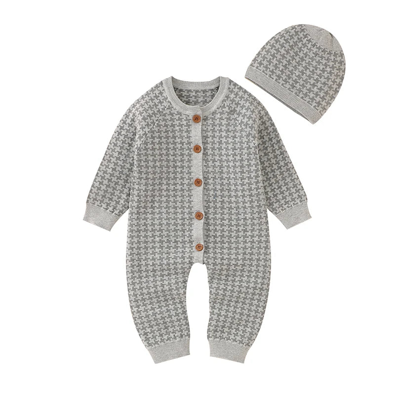 Conjunto Macacão Manga Longa e Touca em Tricot - 2pçs
