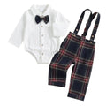 Conjunto Macacão, Calça Suspensoras Xadrez e Gravata Borboleta - 3pçs