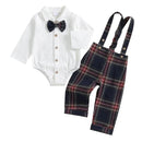 Conjunto Macacão, Calça Suspensoras Xadrez e Gravata Borboleta - 3pçs