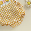 Macacão Curto Floral Xadrez + Faixa de Cabeça - 2pçs