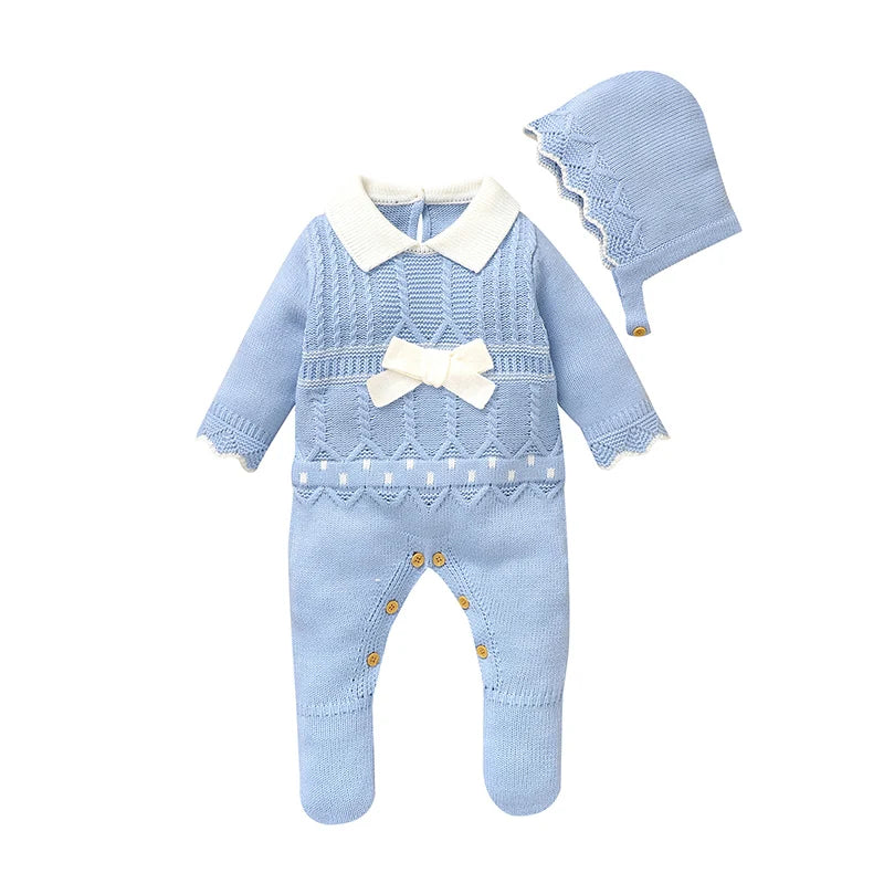 Conjunto Macacão Manga Longa e Chapéu em Tricot - 2pçs