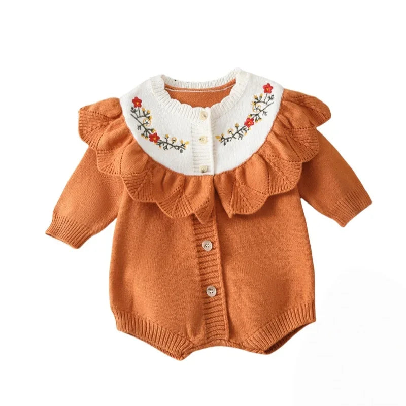 Macacão de Tricot Floral com Babados