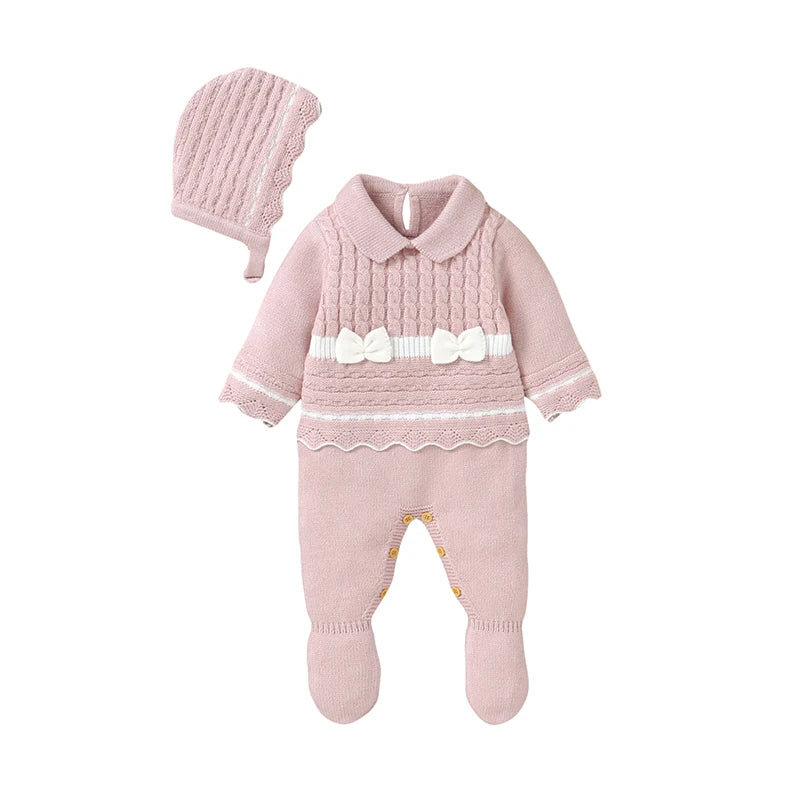 Conjunto Macacão Manga Longa e Chapéu em Tricot - 2pçs