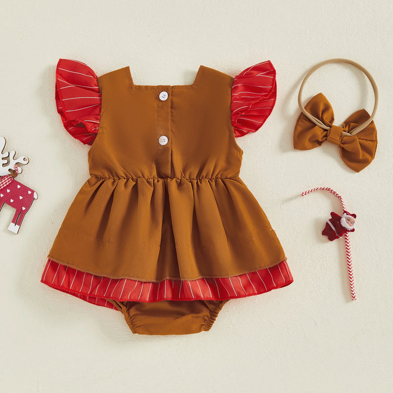 Conjunto Natalino Macacão + Faixa de Cabeça - 2pçs