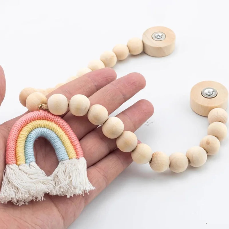 Enfeite de Cortina com Borlas e Contas de Madeira -2pçs