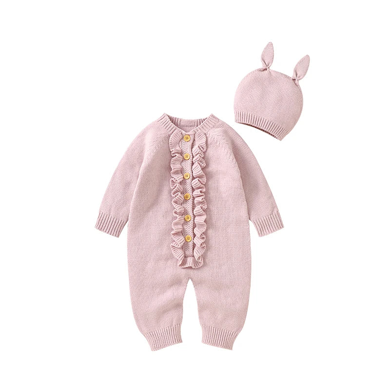 Conjunto Macacão Manga Longa e Touca em Tricot - 2pçs