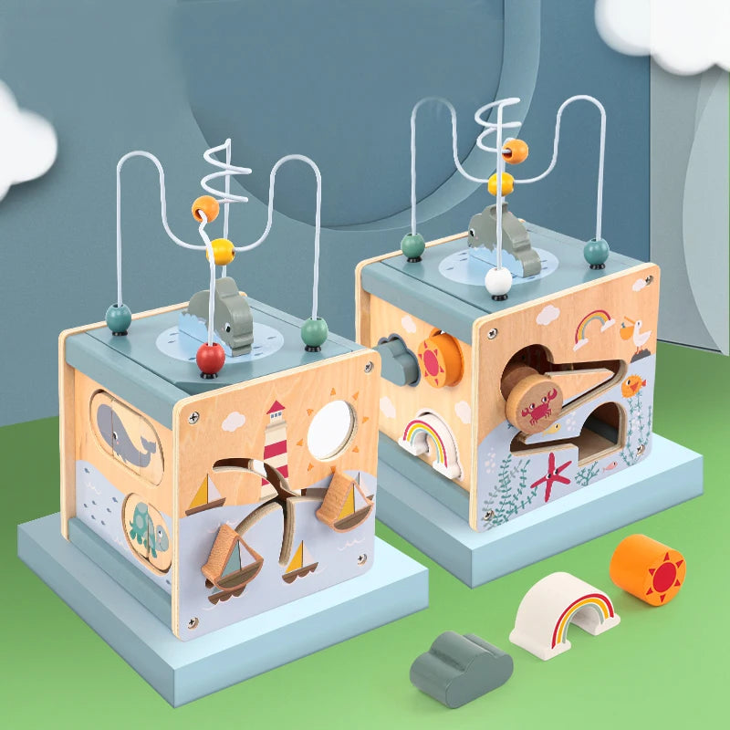 Cubo de Atividades em Madeira 5 em 1