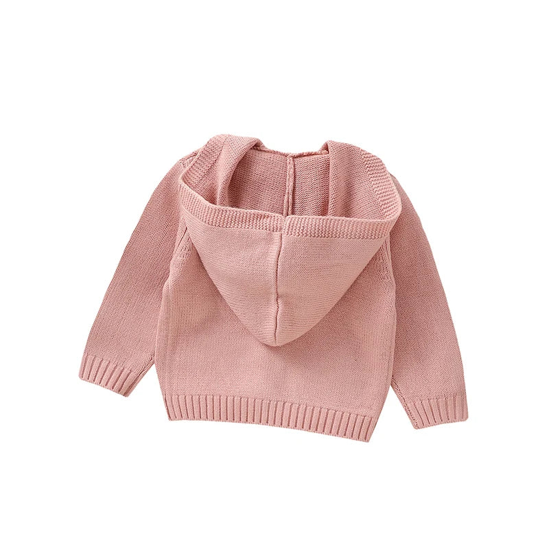 Casaco Cardigan em Tricot com Capuz e Bordado Floral