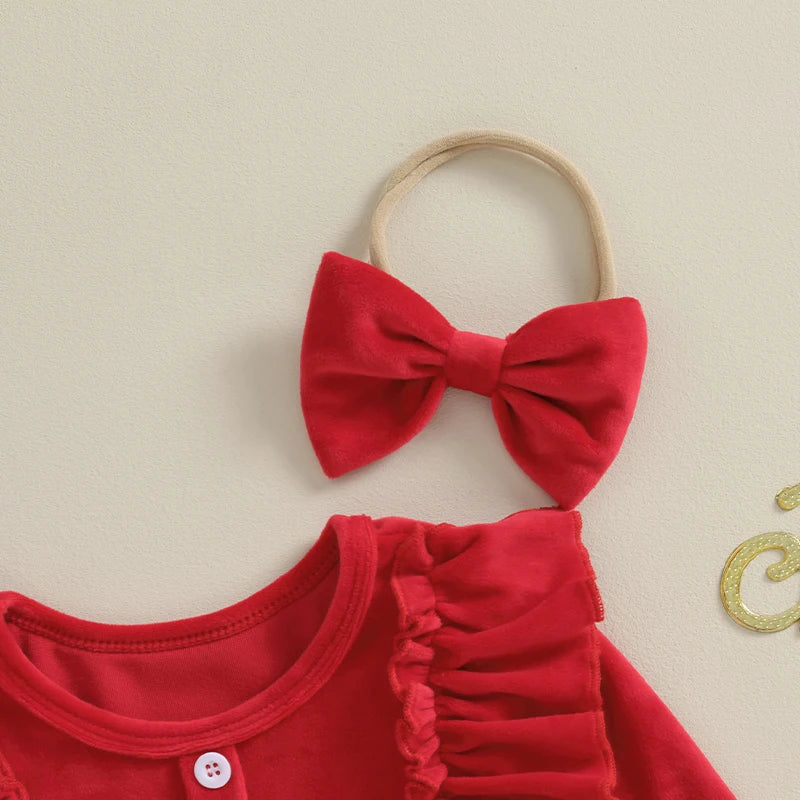 Macacão  Manga Longa com Babados e Faixa de Cabeça - 2pçs