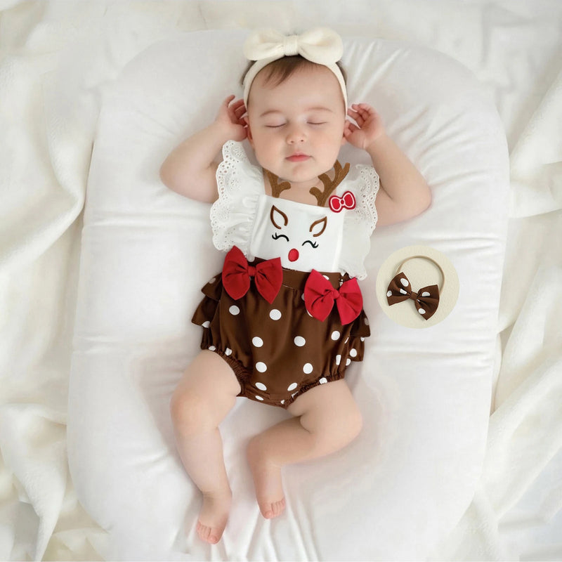 Macacão Natalino + Faixa de Cabeça - 2pçs