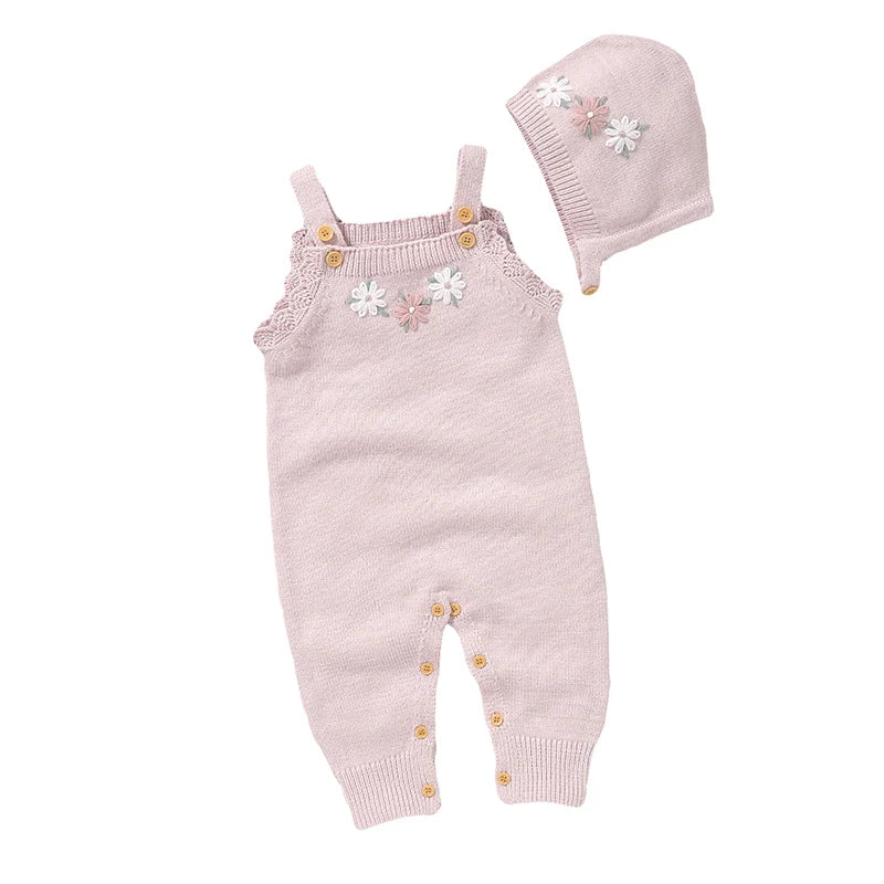 Conjunto Macacão Manga Curta e Touca em Tricot - 2pçs