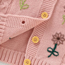 Casaco Cardigan em Tricot com Capuz e Bordado Floral