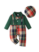 Conjunto Macacão Xadrez e Chapéu - 2pçs