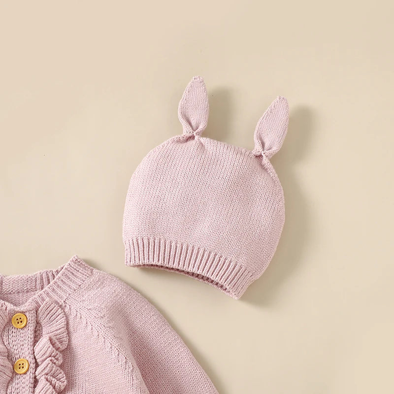Conjunto Macacão Manga Longa e Touca em Tricot - 2pçs