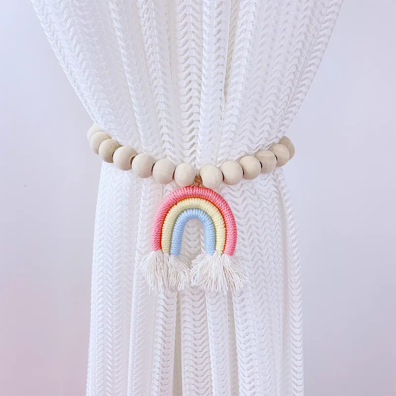 Enfeite de Cortina com Borlas e Contas de Madeira -2pçs