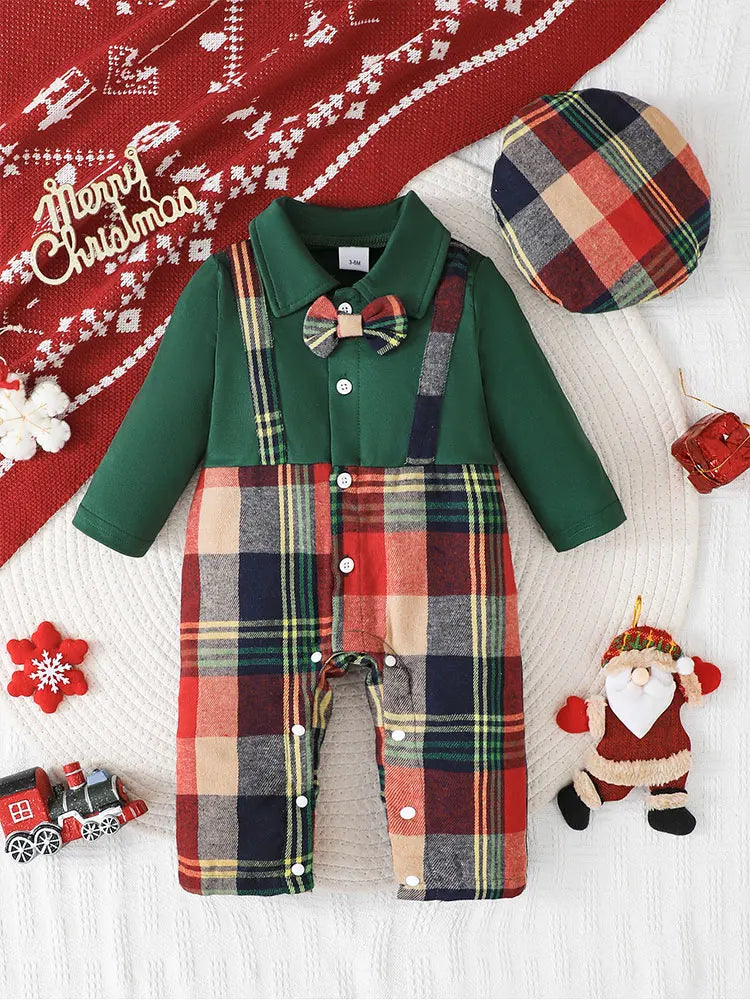 Conjunto Macacão Xadrez e Chapéu - 2pçs