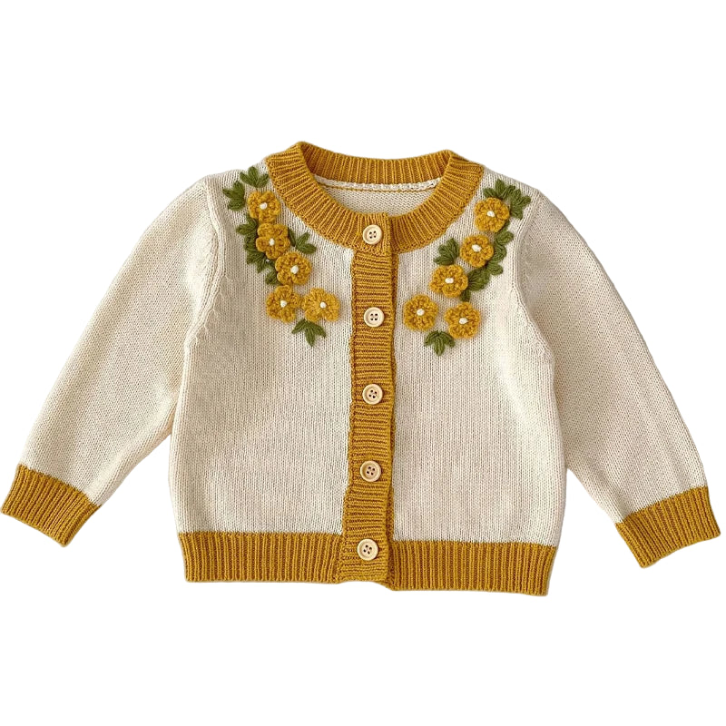 Casaco Cardigan Floral em Tricot