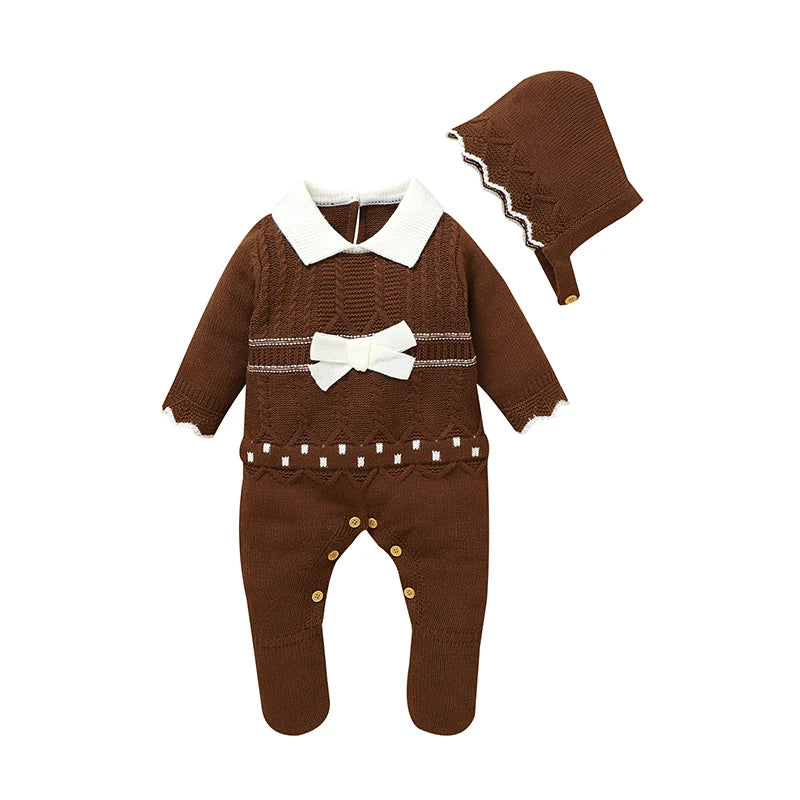 Conjunto Macacão Manga Longa e Chapéu em Tricot - 2 pçs