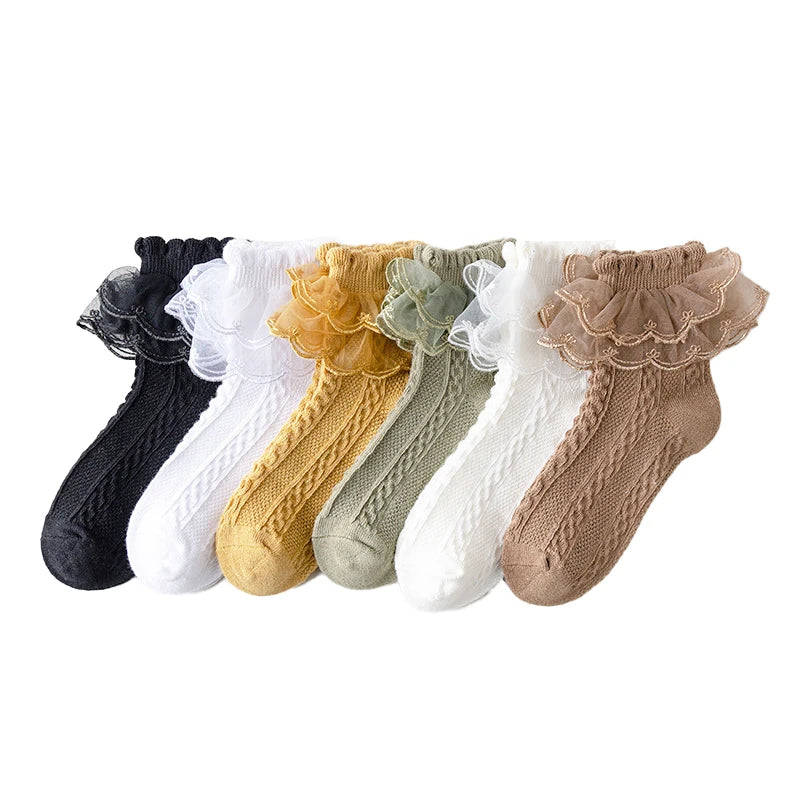 Conjunto 3 Pares de Meias com Babados em Renda