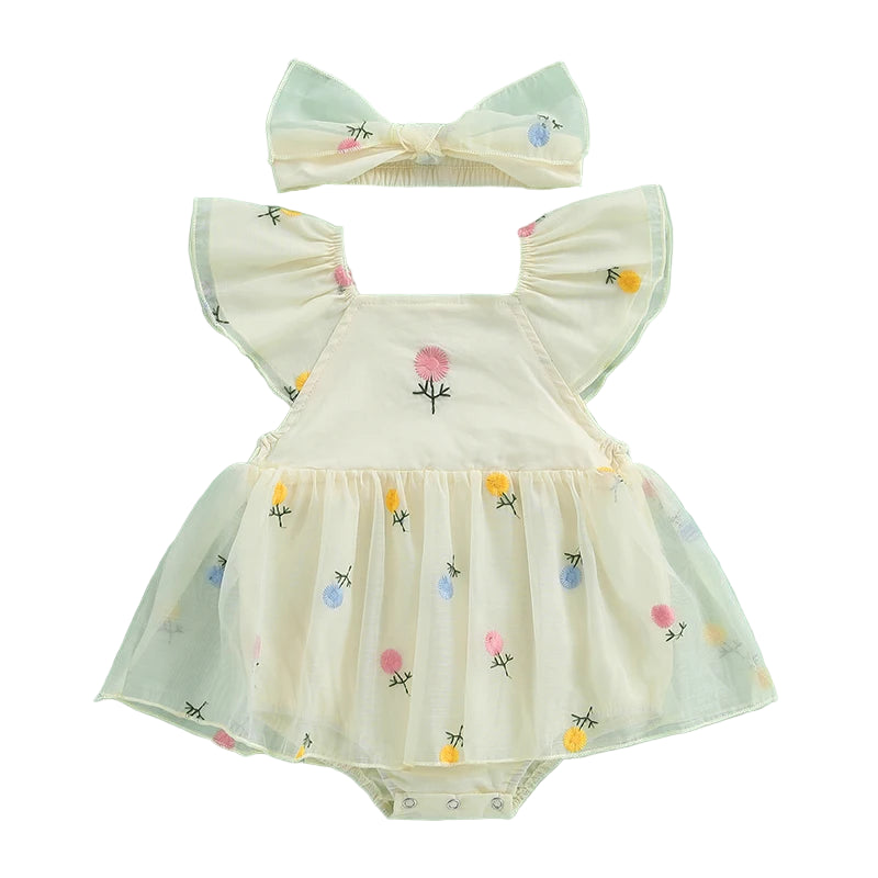 Macacão Curto Floral com Faixa - 2pçs