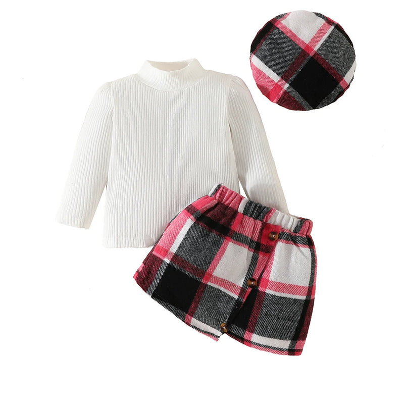Conjunto Vintage Blusa, Saia e Boina - 3pçs
