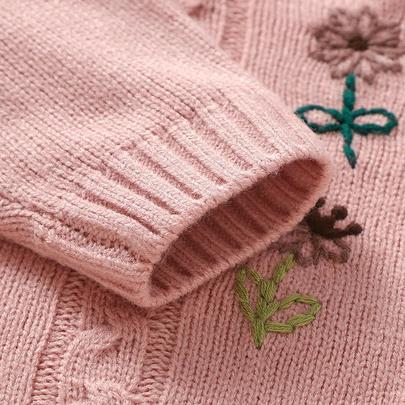 Casaco Cardigan em Tricot com Capuz e Bordado Floral
