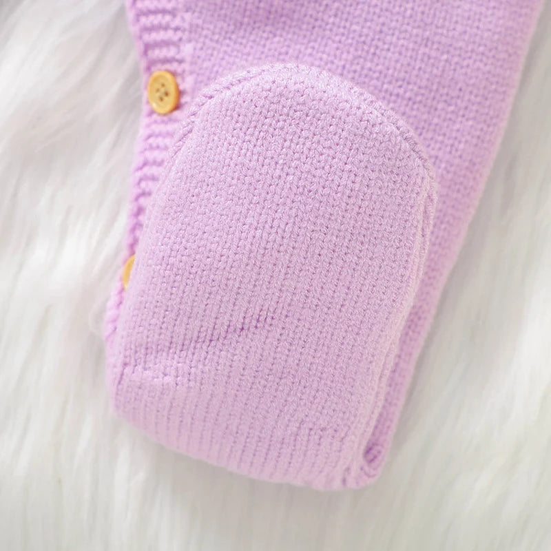 Conjunto Macacão Manga Longa em Tricot e Faixa de Cabeça- 2pçs