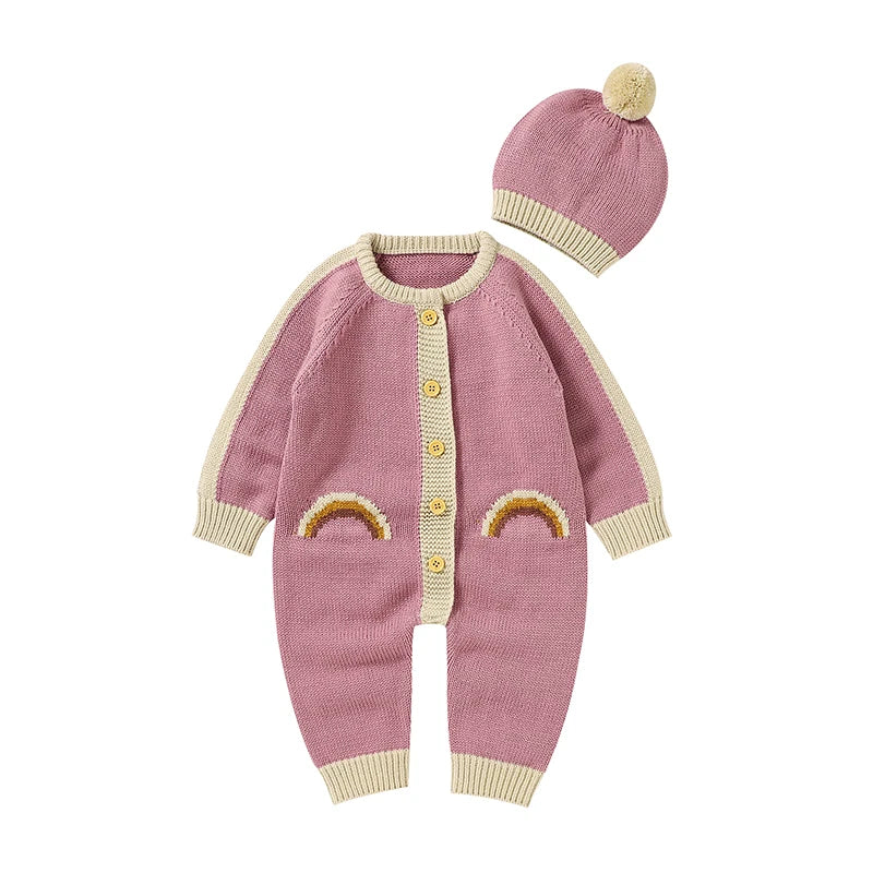 Conjunto Macacão Manga Longa e Touca em Tricot - 2pçs