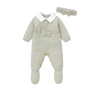 Conjunto Macacão Manga Longa em Tricot e Faixa de Cabeça- 2pçs