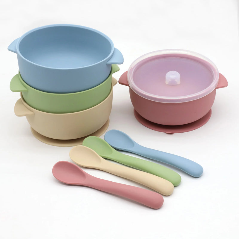 Conjunto de Tigela de Silicone com Tampa e Colher – 3 pçs