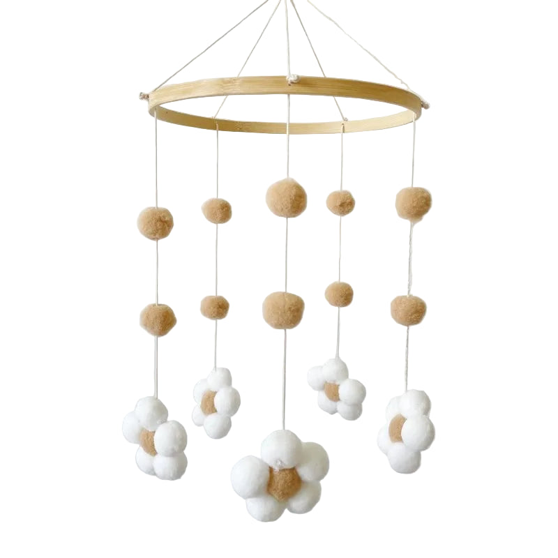 Móbile Nórdico de Flores e Pompons