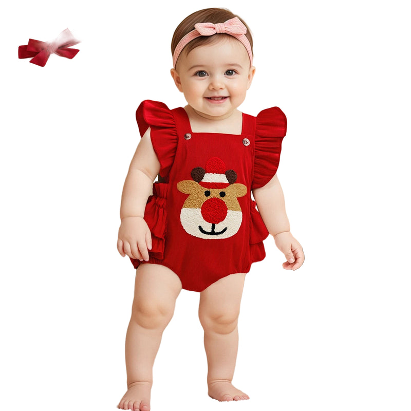 Macacão de Natal Bordado com Faixa de Cabeça -2pçs