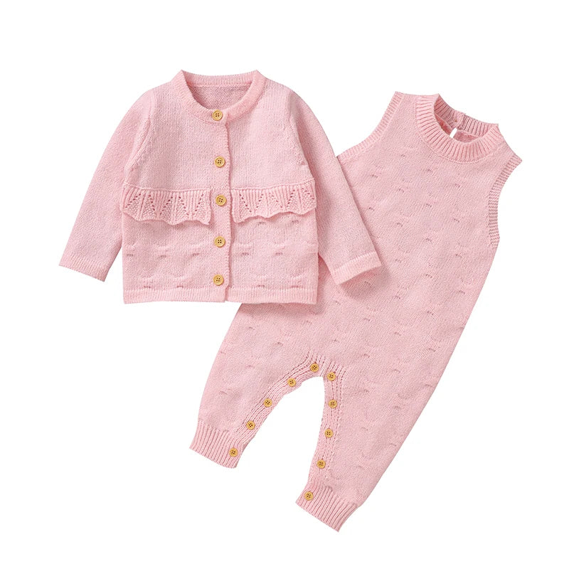 Conjunto Casaco Cardigan e Macacão em Tricot - 2pçs