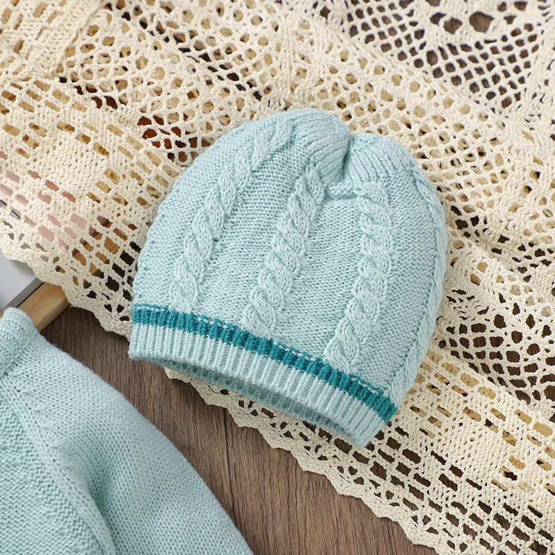 Conjunto Casaco Suéter, Calça e Touca em Tricot - 3pçs