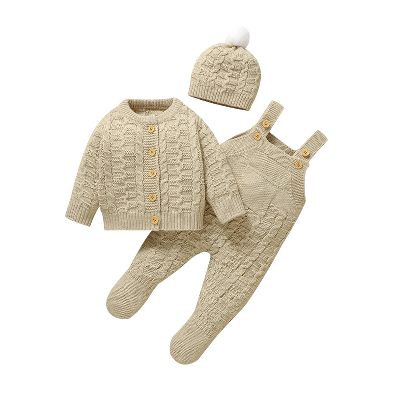 Conjunto Casaco, Macacão e Touca em Tricot - 3pçs