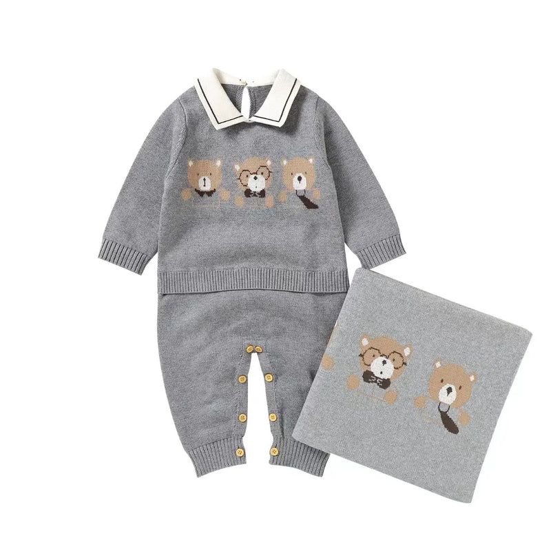 Conjunto Macacão Manga Longa e Manta em Tricot - 2pçs